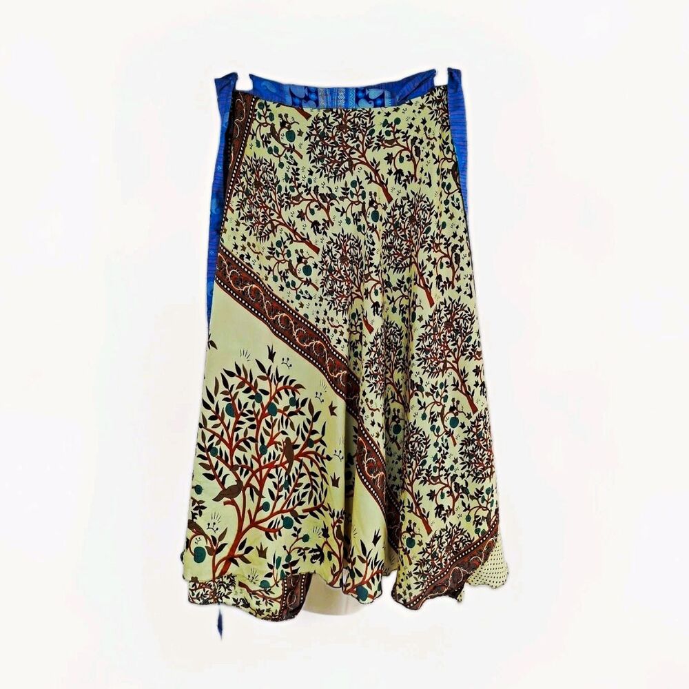 Maple Clothing Reversible Upcycled Sari Silk Wrap Skirt One Size India Boho Maxi